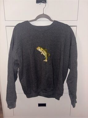 Gildan Charcoal Sweatshirt with Green Bass Embroidery
